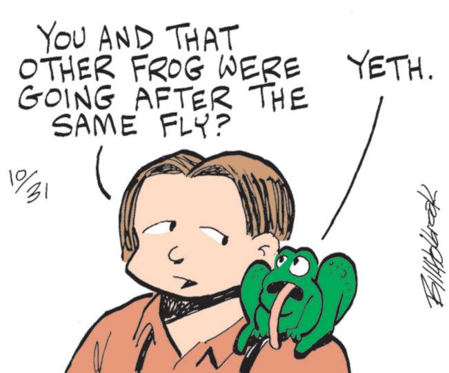 Pleased OCR: YOU AND THAT OTHER FROG WERE YETH. GOING AFTER THE SAME FLY? 10/11 M ? YOU AND THAT OTHER FROG WERE YETH . GOING AFTER THE SAME FLY ? 10/11 M ?