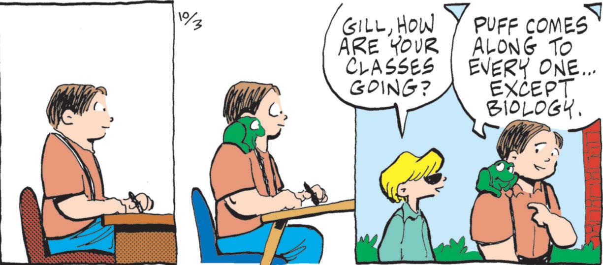 Fiction OCR: 10/3 GILLHOW ARE YOUR CLASSES GOING? PUFF COMES ALONG TO EVERY ONE... EXCEPT BIOLOGY. 10/3 GILLHOW ARE YOUR CLASSES GOING ? PUFF COMES ALONG TO EVERY ONE ... EXCEPT BIOLOGY .