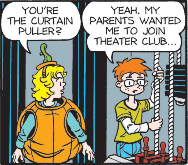 Comic book OCR: YOU'RE THE CURTAIN PULLER? YEAH. MY PARENTS WANTED ME TO JOIN THEATER CLUB... YOU'RE THE CURTAIN PULLER ? YEAH . MY PARENTS WANTED ME TO JOIN THEATER CLUB ...