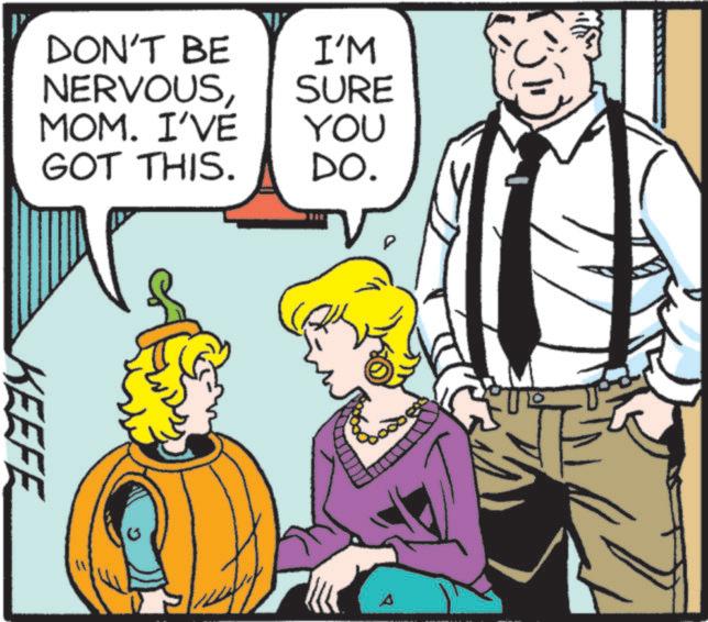 Comic book OCR: DON'T BE I'M NERVOUSSURE MOM. I'VE YOU GOT THIS. DO. KEEFE W P W DON'T BE I'M NERVOUSSURE MOM . I'VE YOU GOT THIS . DO . KEEFE W P W