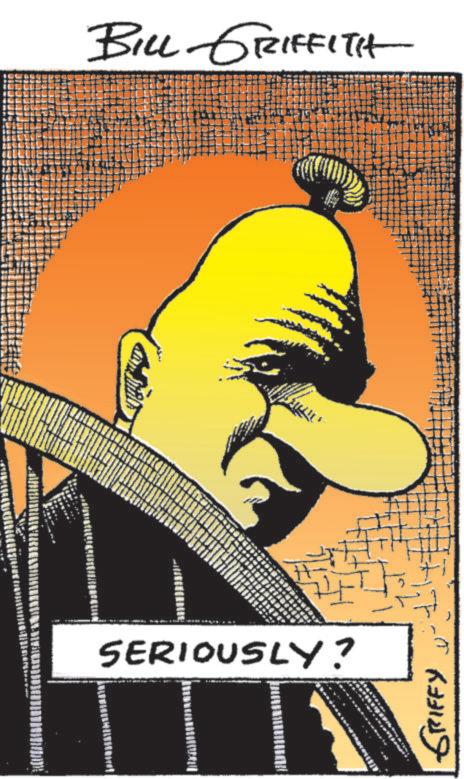 Animated cartoon OCR: HLEBLOTTAKNAIWAN DIMERIHUANYADHA SERIOUSLY? GRIFFY BILL GRIFFITH HLEBLOTTAKNAIWAN DIMERIHUANYADHA SERIOUSLY ? GRIFFY BILL GRIFFITH