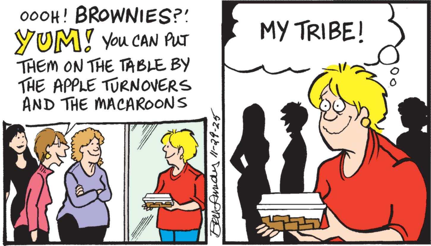 Fiction OCR: OOOH! BROWNIES?! YUM! YOU CAN PUT MY TRIBE! THEM ON THE TABLE BY THE APPLE TURNOVERS AND THE MACAROONS Buy 11-29-25 OOOH ! BROWNIES ?! YUM ! YOU CAN PUT MY TRIBE ! THEM ON THE TABLE BY THE APPLE TURNOVERS AND THE MACAROONS Buy 11-29-25