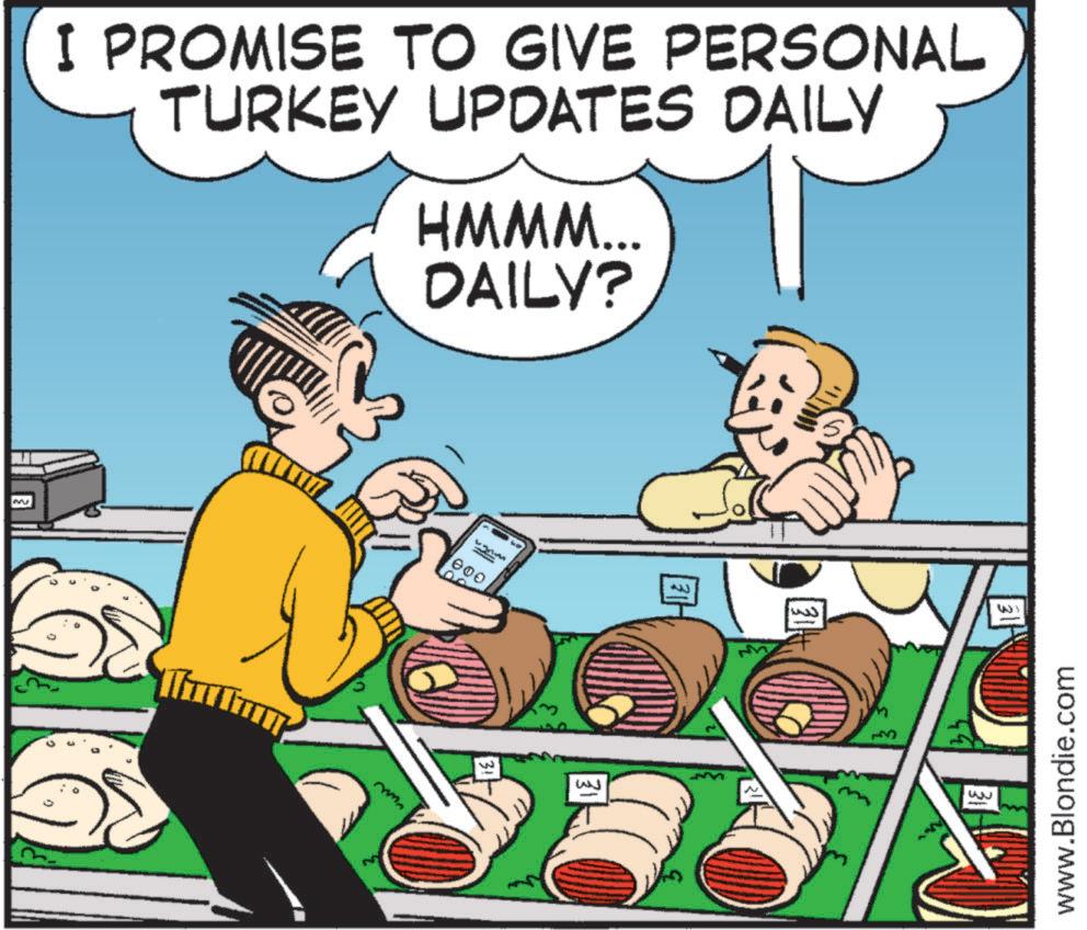 Graphics OCR: I PROMISE TO GIVE PERSONAL TURKEY UPDATES DAILY HMMM... DAILY? " 1000 mn 31 31 W ww www.Blondie.com I PROMISE TO GIVE PERSONAL TURKEY UPDATES DAILY HMMM ... DAILY ? " 1000 mn 31 31 W ww www.Blondie.com
