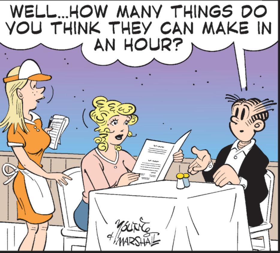 Photo caption OCR: WELL... HOW MANY THINGS DO YOU THINK THEY CAN MAKE IN AN HOUR? Sm ? YouTiCe 4 MARSHAL WELL ... HOW MANY THINGS DO YOU THINK THEY CAN MAKE IN AN HOUR ? Sm ? YouTiCe 4 MARSHAL