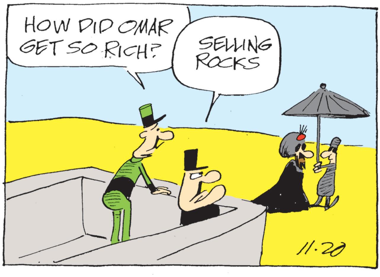 Graphics OCR: HOW DID OMAR GET SO RICH? SELLING ROCKS L E 11.20 HOW DID OMAR GET SO RICH ? SELLING ROCKS L E 11.20