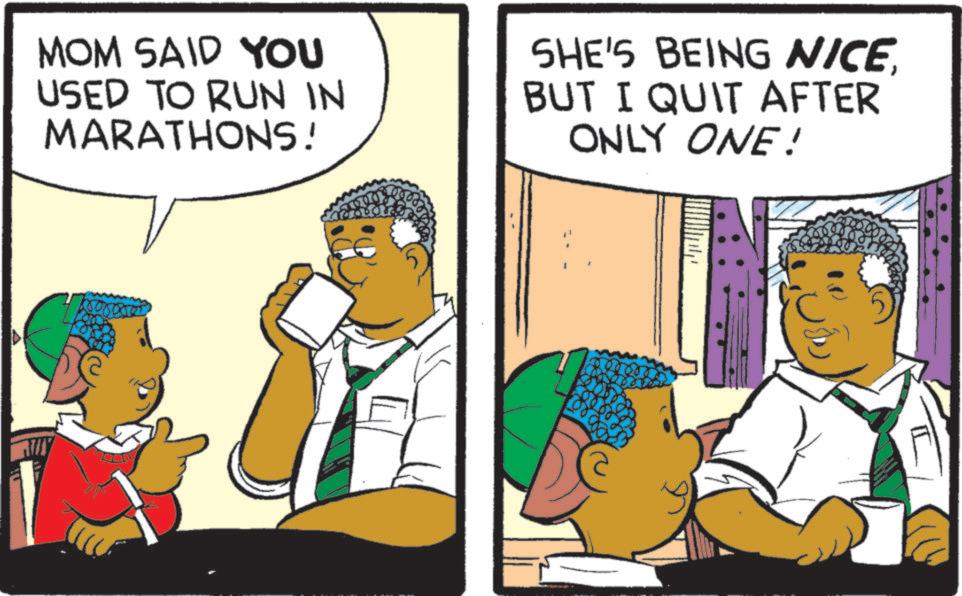 Animation OCR: MOM SAID YOU USED TO RUN IN MARATHONS! SHE'S BEING NICEBUT I QUIT AFTER ONLY ONE! MOM SAID YOU USED TO RUN IN MARATHONS ! SHE'S BEING NICEBUT I QUIT AFTER ONLY ONE !