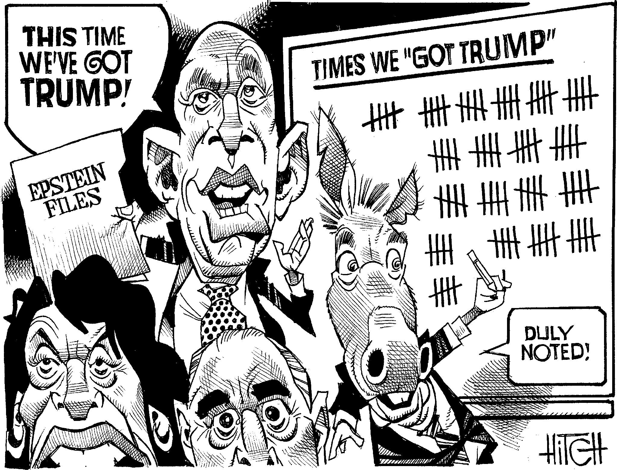 Graphics OCR: THIS TIME WE'VE GOT TRUMP! EPSTEIN FILES TIMES WE "GOT TRUMP" ? ? ? ??? ? DULY NOTED! HiTCH THIS TIME WE'VE GOT TRUMP ! EPSTEIN FILES TIMES WE " GOT TRUMP " ? ? ? ? ? ? ? DULY NOTED ! HiTCH
