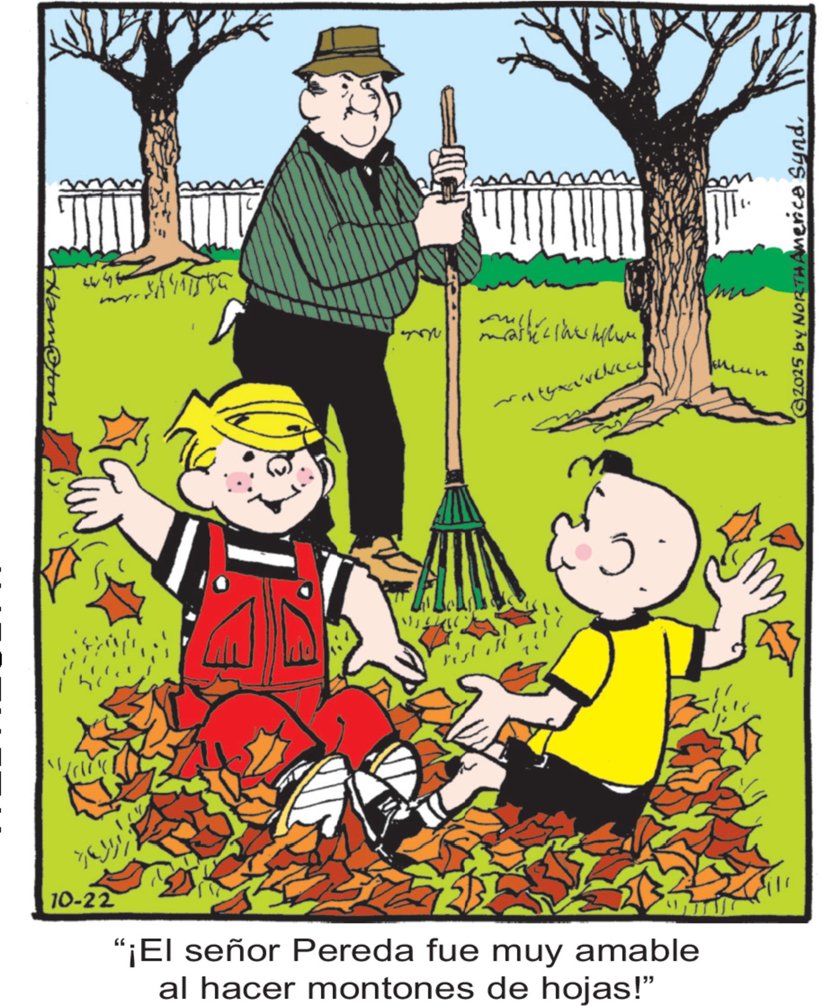 Child OCR: Hamoton ? 10-22 mashed "¡El señor Pereda fue muy amable al hacer montones de hojas!" ©2025 by NORTH America SyndHamoton ? 10-22 mashed " ¡ El señor Pereda fue muy amable al hacer montones de hojas ! " © 2025 by NORTH America Synd