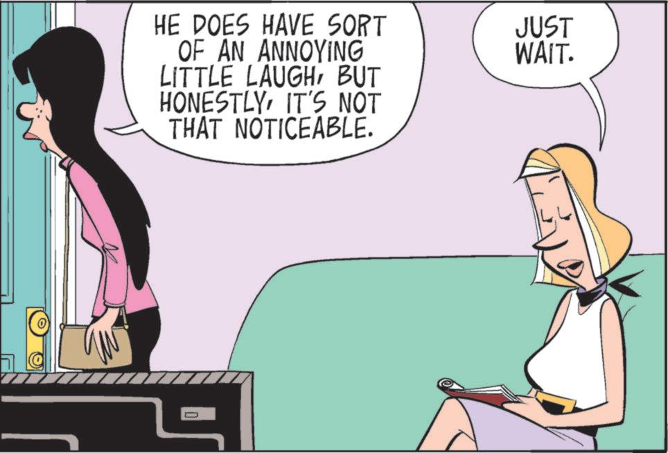 Graphics OCR: HE DOES HAVE SORT OF AN ANNOYING LITTLE LAUGHBUT HONESTLYIT'S NOT THAT NOTICEABLE. JUST WAIT. HE DOES HAVE SORT OF AN ANNOYING LITTLE LAUGHBUT HONESTLYIT'S NOT THAT NOTICEABLE . JUST WAIT .