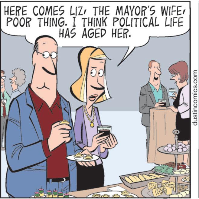 Comic book OCR: HERE COMES LIZPOOR THING. I THINK POLITICAL LIFE HAS AGED HER. dustincomics.com HERE COMES LIZTHE MAYOR'S WIFEPOOR THING . I THINK POLITICAL LIFE HAS AGED HER . dustincomics.com