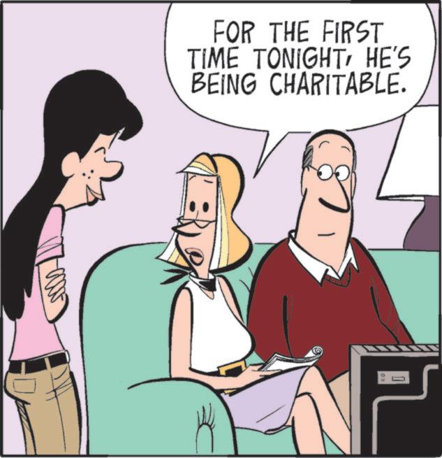 Animated cartoon OCR: FOR THE FIRST TIME TONIGHTHE'S BEING CHARITABLE. 00 ? FOR THE FIRST TIME TONIGHTHE'S BEING CHARITABLE . 00 ?