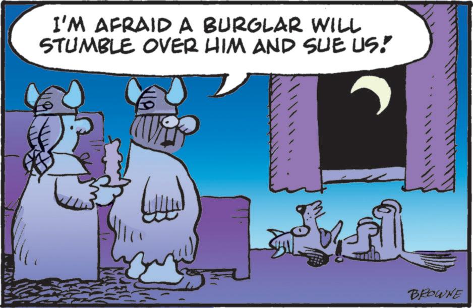 Comic book OCR: I'M AFRAID A BURGLAR WILL STUMBLE OVER HIM AND SUE US! BROWNE I'M AFRAID A BURGLAR WILL STUMBLE OVER HIM AND SUE US ! BROWNE