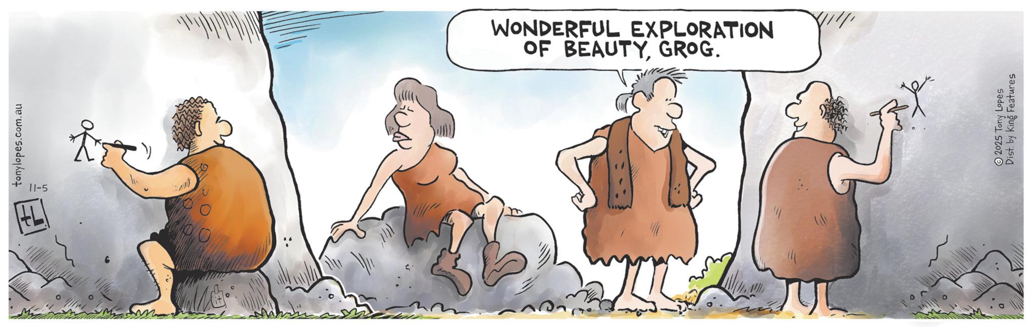 Animation OCR: = = 771 tonylopes.com.au 11-5 WONDERFUL EXPLORATION OF BEAUTYGROG. 2025 Tony Lopes Dist. by King Features = = 771 tonylopes.com.au 11-5 WONDERFUL EXPLORATION OF BEAUTYGROG . 2025 Tony Lopes Dist . by King Features