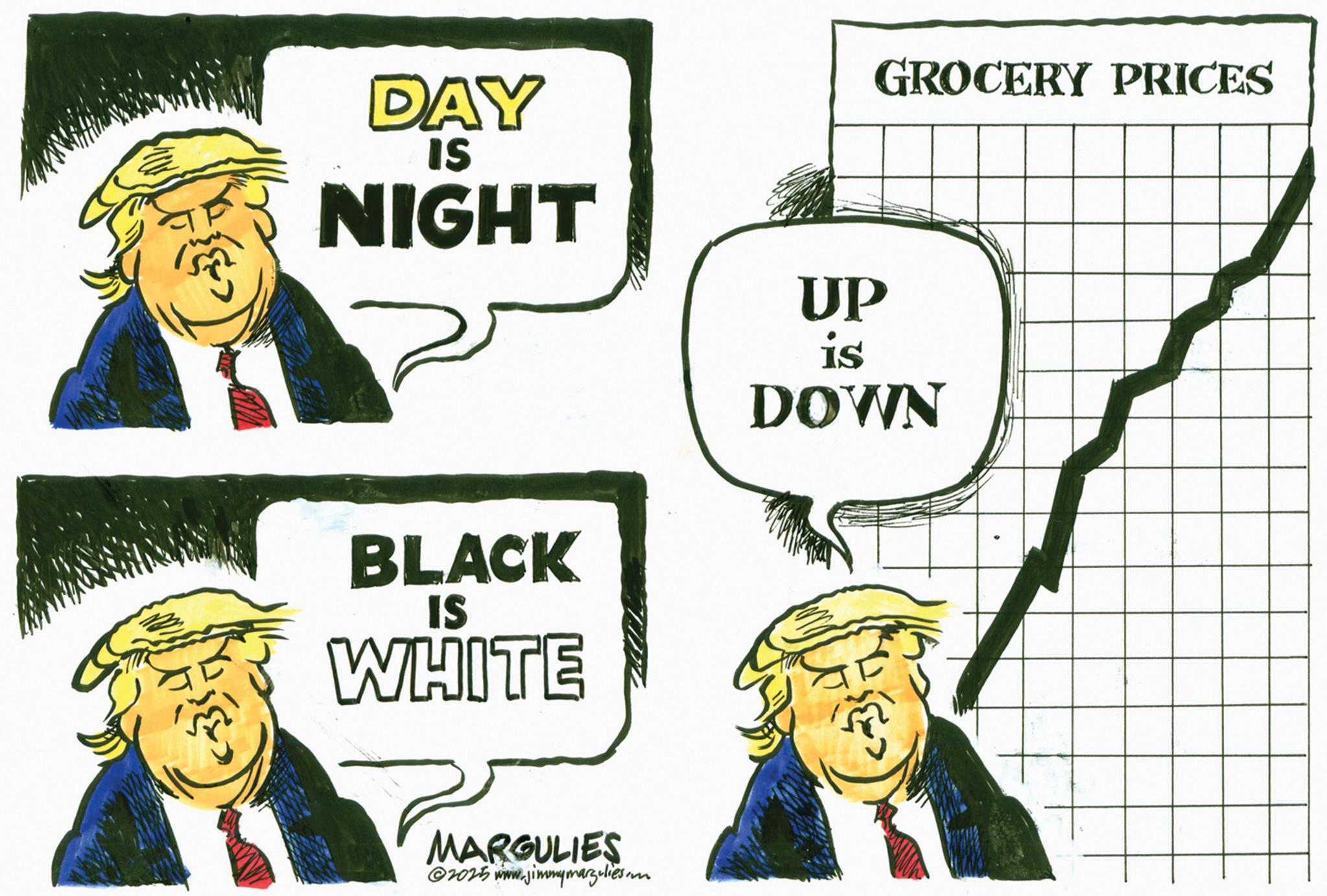Comics OCR: DAY IS NIGHT BLACK IS WHITE MARGULIES @2025 www.jimmymargulies.m GROCERY PRICES UP is DOWN DAY IS NIGHT BLACK IS WHITE MARGULIES @ 2025 www.jimmymargulies.m GROCERY PRICES UP is DOWN