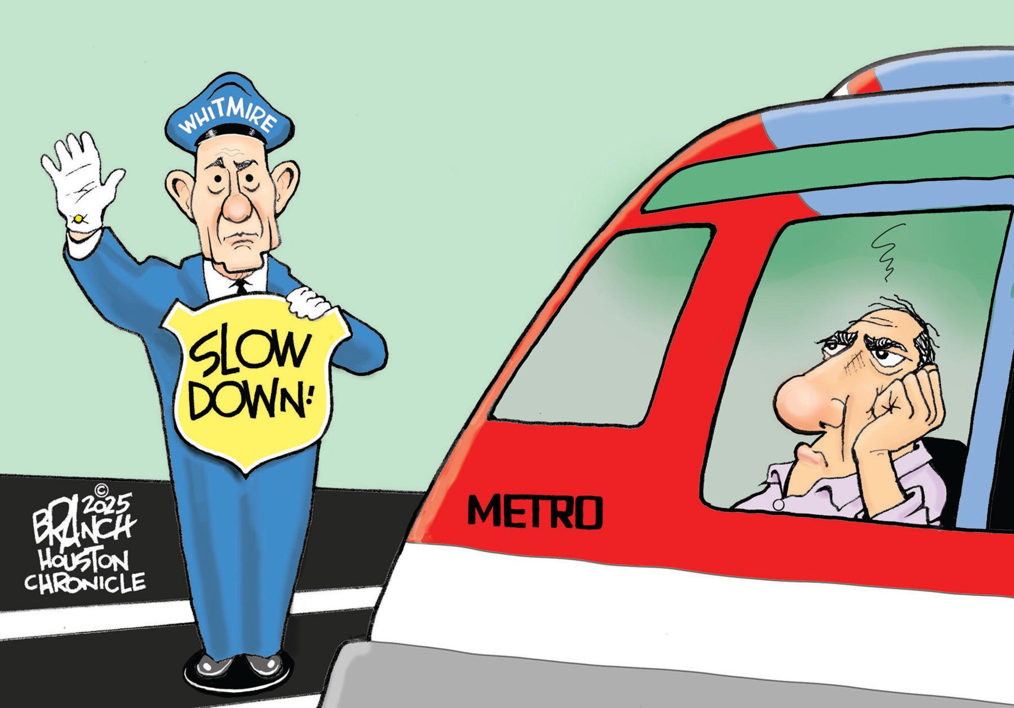 Animated cartoon OCR: BRANCH 12025 ANCH HOUSTON CHRONICLE WHITMIRE SLOW DOWN! METRO BRANCH 12025 ANCH HOUSTON CHRONICLE WHITMIRE SLOW DOWN ! METRO