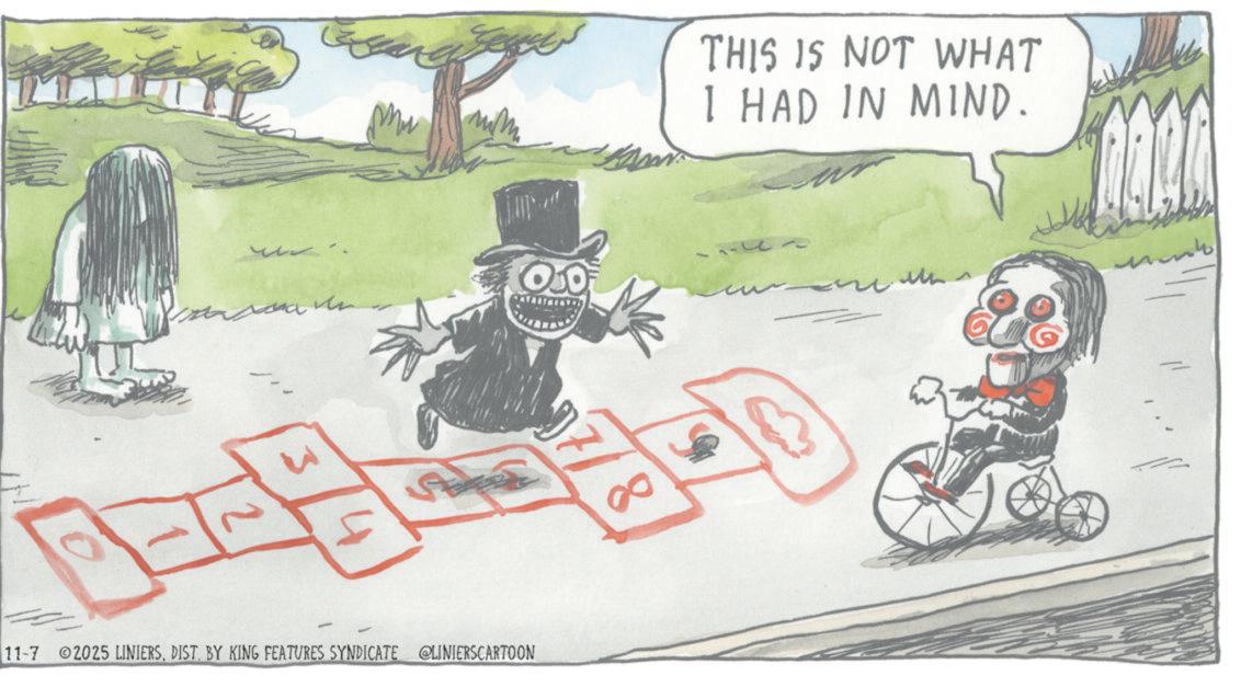 Fictional character OCR: ???? ??? J 11-7 2025 LINIERSDIST. BY KING FEATURES SYNDICATE @LINIERSCARTOON THIS IS NOT WHAT I HAD IN MIND. 8 ???? ??? J 11-7 2025 LINIERSDIST . BY KING FEATURES SYNDICATE @LINIERSCARTOON THIS IS NOT WHAT I HAD IN MIND . 8