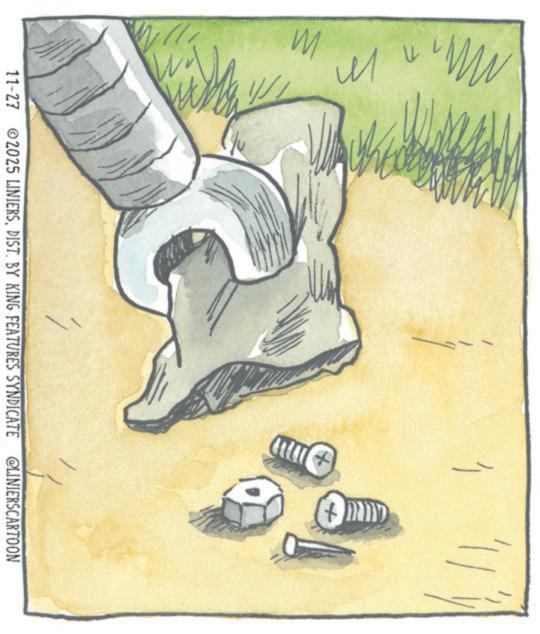 Illustration OCR: M ? 11-27 2025 LINIERSDIST. BY KING FEATURES SYNDICATE @LINIERSCARTOON ???? < M ? 11-27 2025 LINIERSDIST . BY KING FEATURES SYNDICATE @LINIERSCARTOON ???? <