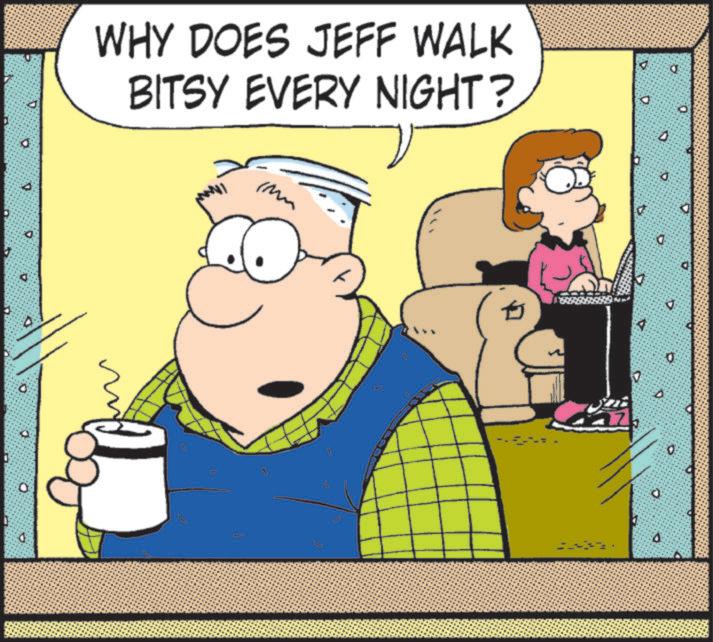 Fictional character OCR: WHY DOES JEFF WALK BITSY EVERY NIGHT? 0 0 D ? A WHY DOES JEFF WALK BITSY EVERY NIGHT ? 0 0 D ? A