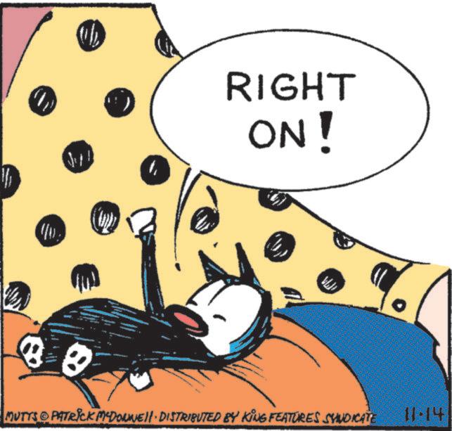 Clip art OCR: Jip! 1RIGHT ON! ????? MUTTS PATRICK MYDONNELL DISTRIBUTED BY KING FEATURES SYNDICATE 11.14 Jip ! 1RIGHT ON ! ????? MUTTS PATRICK MYDONNELL DISTRIBUTED BY KING FEATURES SYNDICATE 11.14