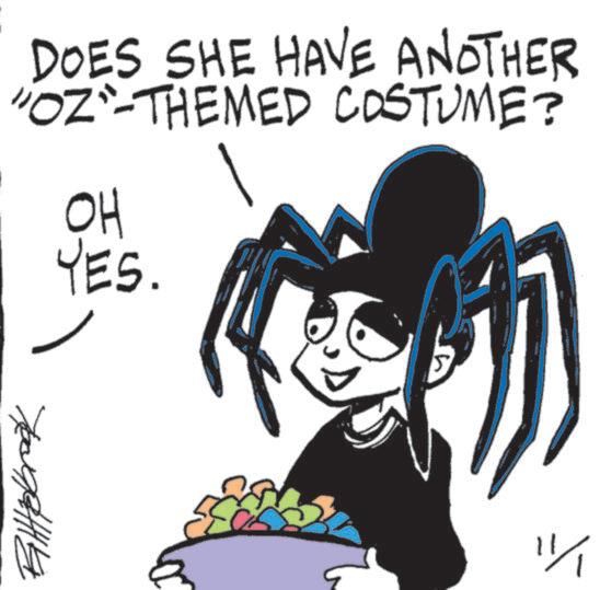 Animated cartoon OCR: DOES SHE HAVE ANOTHER "OZ"-THEMED COSTUME? OH YES. ???????? 5 11 DOES SHE HAVE ANOTHER " OZ " -THEMED COSTUME ? OH YES . ???????? 5 11