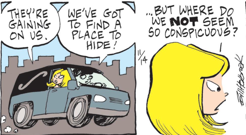 Comics OCR: THEY'RE GAINING ON US. WE'VE GOT TO FIND A PLACE TO HIDE? 14 ... BUT WHERE DO WE NOT SEEM SO CONSPICUOUS? THEY'RE GAINING ON US . WE'VE GOT TO FIND A PLACE TO HIDE ? 14 ... BUT WHERE DO WE NOT SEEM SO CONSPICUOUS ?