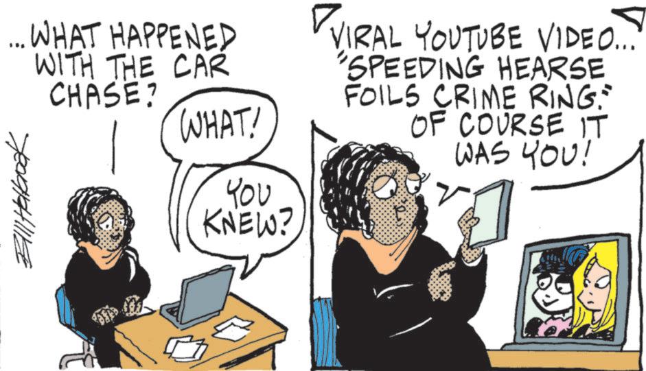 Display device OCR: .. WHAT HAPPENED WITH THE CAR CHASE? WHAT! ??? VIRAL YOUTUBE VIDEO... SPEEDING HEARSE FOILS CRIME RING." OF COURSE IT WAS YOU! KNEW? .. WHAT HAPPENED WITH THE CAR CHASE ? WHAT ! ??? VIRAL YOUTUBE VIDEO ... SPEEDING HEARSE FOILS CRIME RING . " OF COURSE IT WAS YOU ! KNEW ?