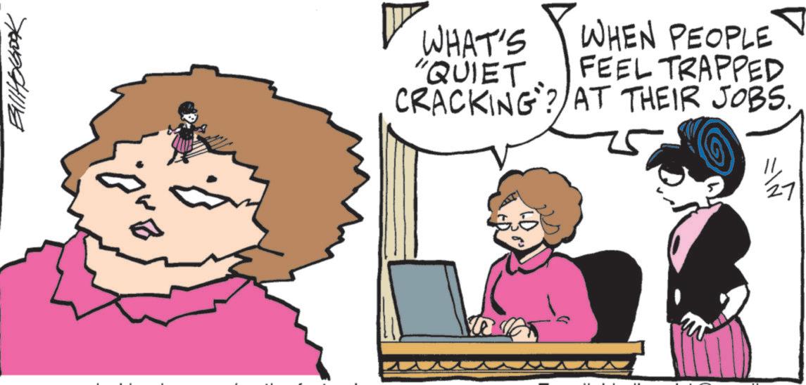 Comic book OCR: ? WHAT'S WHEN PEOPLE "QUIET FEEL TRAPPED CRACKING? AT THEIR JOBS. 27 ? WHAT'S WHEN PEOPLE " QUIET FEEL TRAPPED CRACKING ? AT THEIR JOBS . 27