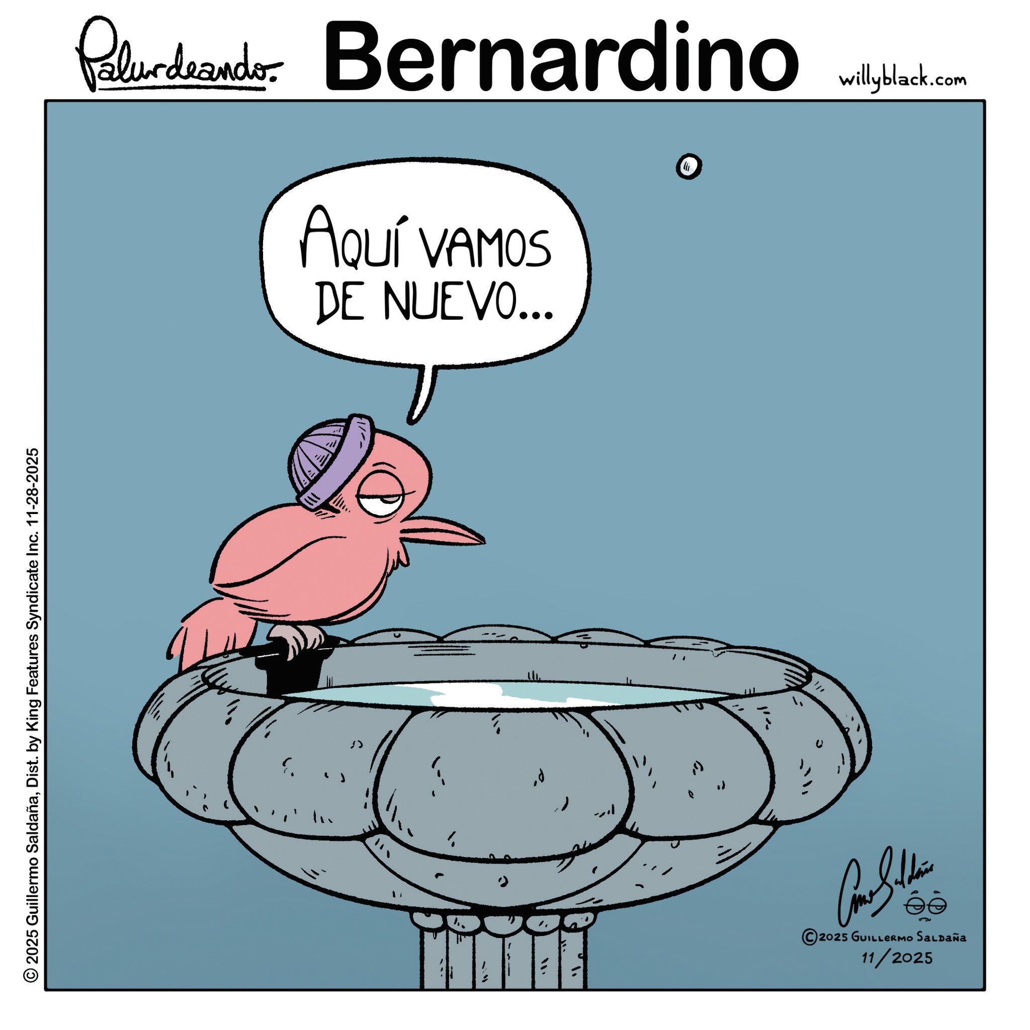 Bird OCR: 2025 Guillermo SaldañaDist. by King Features Syndicate Inc. 11-28-2025 Palurdeando Bernardino willyblack.com ? AQUÍ VAMOS DE NUEVO... ; = "/ Cone Sillain ?? 2025 GUILLERMO SALDAÑa 11/2025 2025 Guillermo SaldañaDist . by King Features Syndicate Inc. 11-28-2025 Palurdeando Bernardino willyblack.com ? AQUÍ VAMOS DE NUEVO ... ; = " / Cone Sillain ?? 2025 GUILLERMO SALDAÑa 11/2025