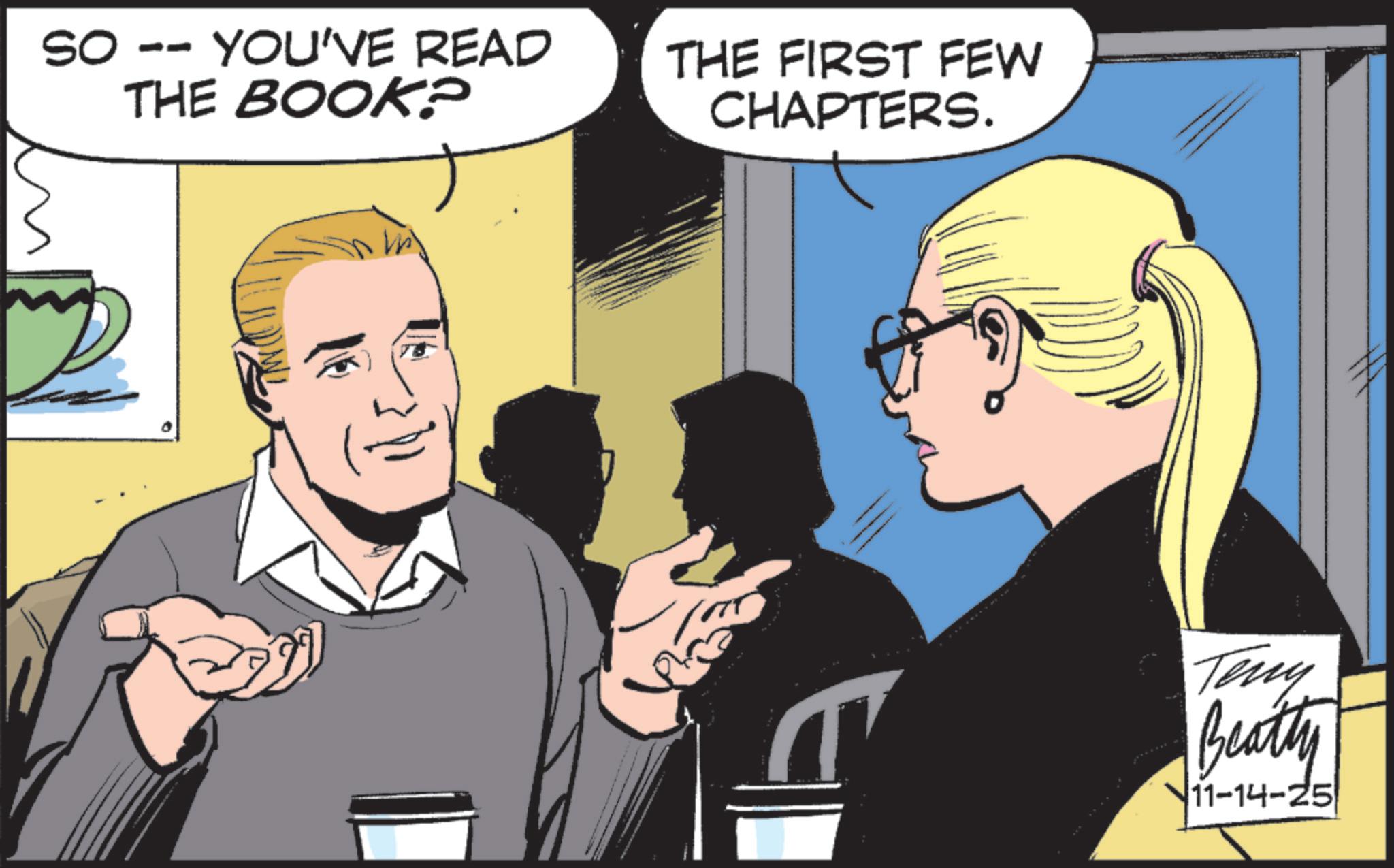 Animated cartoon OCR: SO - YOU'VE READ THE BOOK? THE FIRST FEW CHAPTERS. AXA Teny Beatly 11-14-25 SO - YOU'VE READ THE BOOK ? THE FIRST FEW CHAPTERS . AXA Teny Beatly 11-14-25