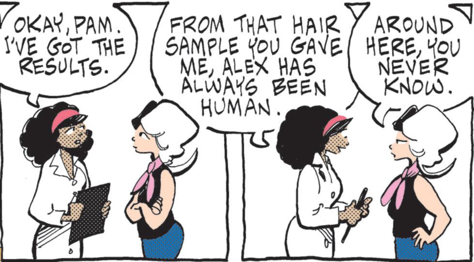 Animation OCR: VOKAYPAM I'VE GOT THE RESULTS. FROM THAT HAIR SAMPLE YOU GAVE MEALEX HAS ALWAYS BEEN HUMAN. AROUND HEREYOU NEVER KNOW. VOKAYPAM I'VE GOT THE RESULTS . FROM THAT HAIR SAMPLE YOU GAVE MEALEX HAS ALWAYS BEEN HUMAN . AROUND HEREYOU NEVER KNOW .