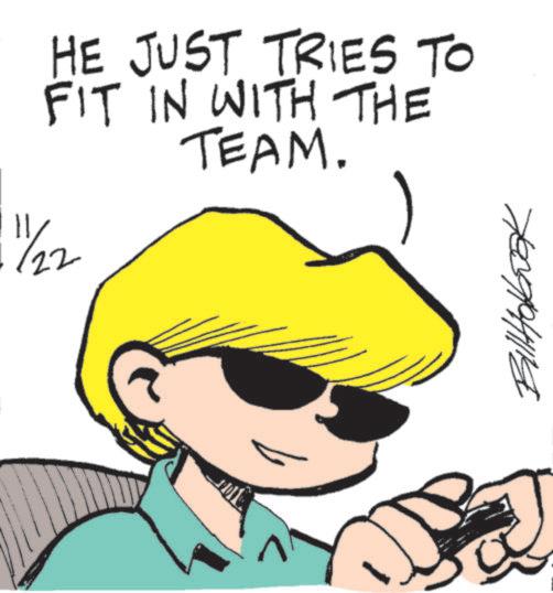 Fictional character OCR: HE JUST TRIES TO FIT IN WITH THE TEAM. 11/22 ?????????? HE JUST TRIES TO FIT IN WITH THE TEAM . 11/22 ??????????