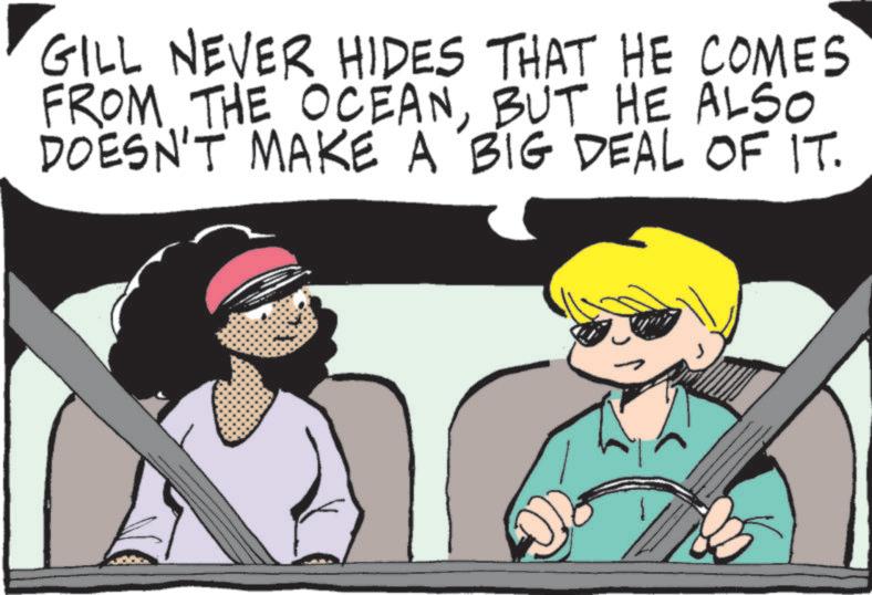 Photo caption OCR: GILL NEVER HIDES THAT HE COMES FROM THE OCEANBUT HE ALSO DOESN'T MAKE A BIG DEAL OF IT. GILL NEVER HIDES THAT HE COMES FROM THE OCEANBUT HE ALSO DOESN'T MAKE A BIG DEAL OF IT .