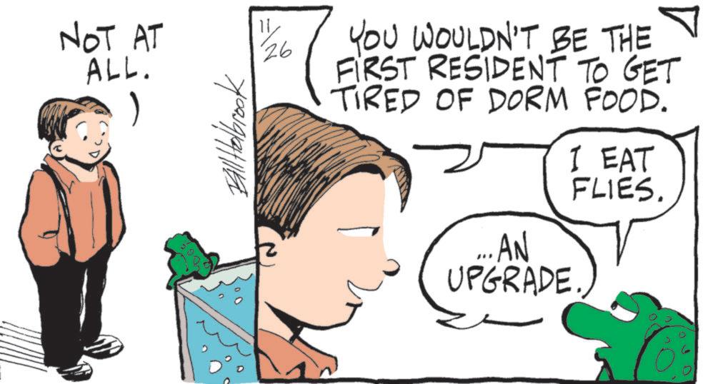 Animation OCR: NOT AT ALL. IL 26 YOU WOULDN'T BE THE FIRST RESIDENT TO GET TIRED OF DORM FOOD. I EAT FLIES. ... AN UPGRADE. NOT AT ALL . IL 26 YOU WOULDN'T BE THE FIRST RESIDENT TO GET TIRED OF DORM FOOD . I EAT FLIES . ... AN UPGRADE .