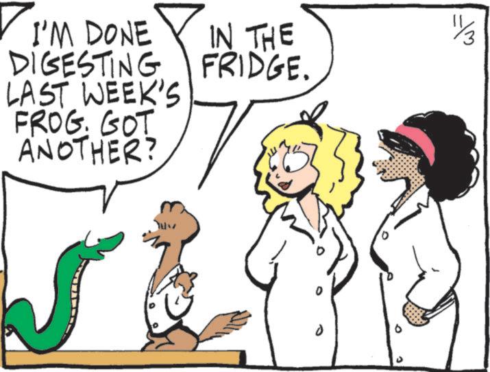 Clip art OCR: I'M DONE DIGESTING LAST WEEK'S FROG. GOT ANOTHER? IN THE FRIDGE. I'M DONE DIGESTING LAST WEEK'S FROG . GOT ANOTHER ? IN THE FRIDGE .