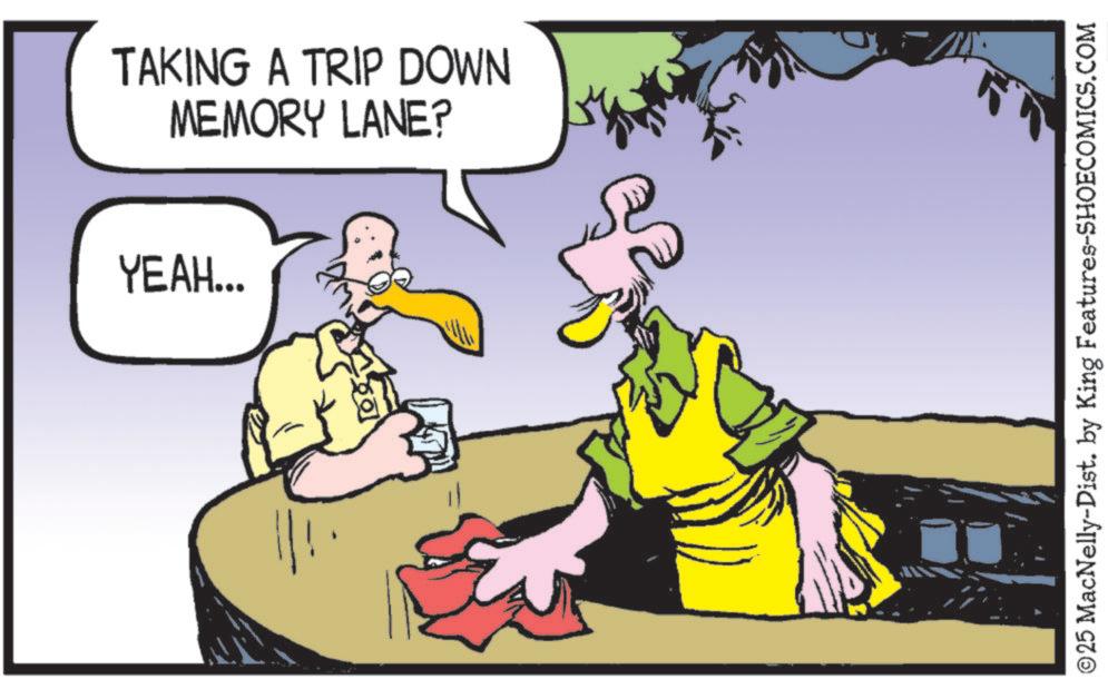Comics OCR: TAKING A TRIP DOWN MEMORY LANE? YEAH... ©25 MacNelly-Dist. by King Features-SHOECOMICS.COM TAKING A TRIP DOWN MEMORY LANE ? YEAH ... © 25 MacNelly - Dist . by King Features-SHOECOMICS.COM