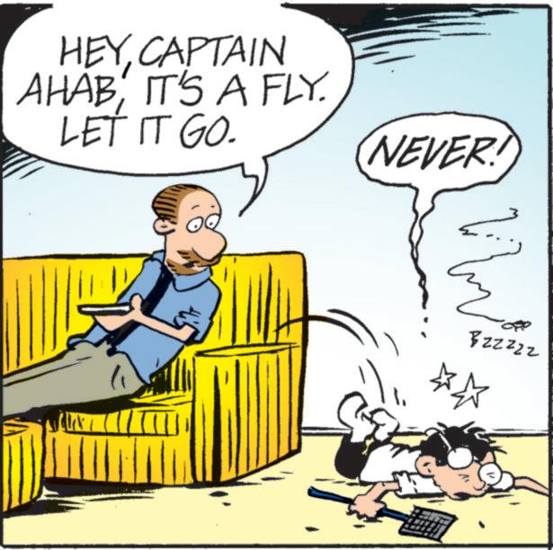Photo caption OCR: HEY CAPTAIN AHABIT'S A FLY LET IT GO. NEVER! ? c Bzzzzz ? HEY CAPTAIN AHABIT'S A FLY LET IT GO . NEVER ! ? c Bzzzzz ?