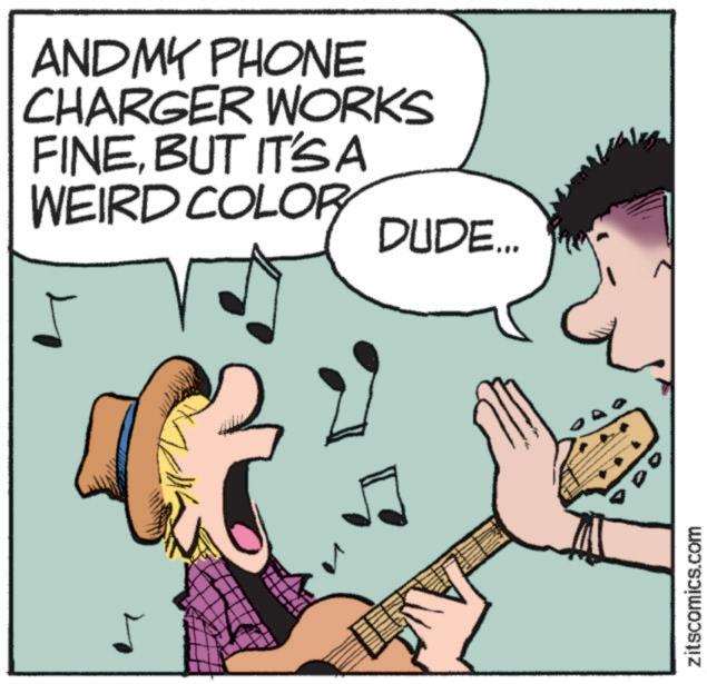Electric guitar OCR: ANDMY PHONE CHARGER WORKS FINEBUT IT'S A WEIRD COLOR DUDE... DO zitscomics.com ANDMY PHONE CHARGER WORKS FINEBUT IT'S A WEIRD COLOR DUDE ... DO zitscomics.com