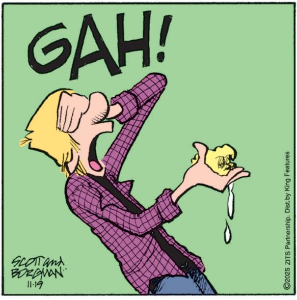 Pleased OCR: BORGUAN SCOTTand 11.19 GAH! ©2025 ZITS Partnership. Dist. by King Features BORGUAN SCOTTand 11.19 GAH ! © 2025 ZITS Partnership . Dist . by King Features