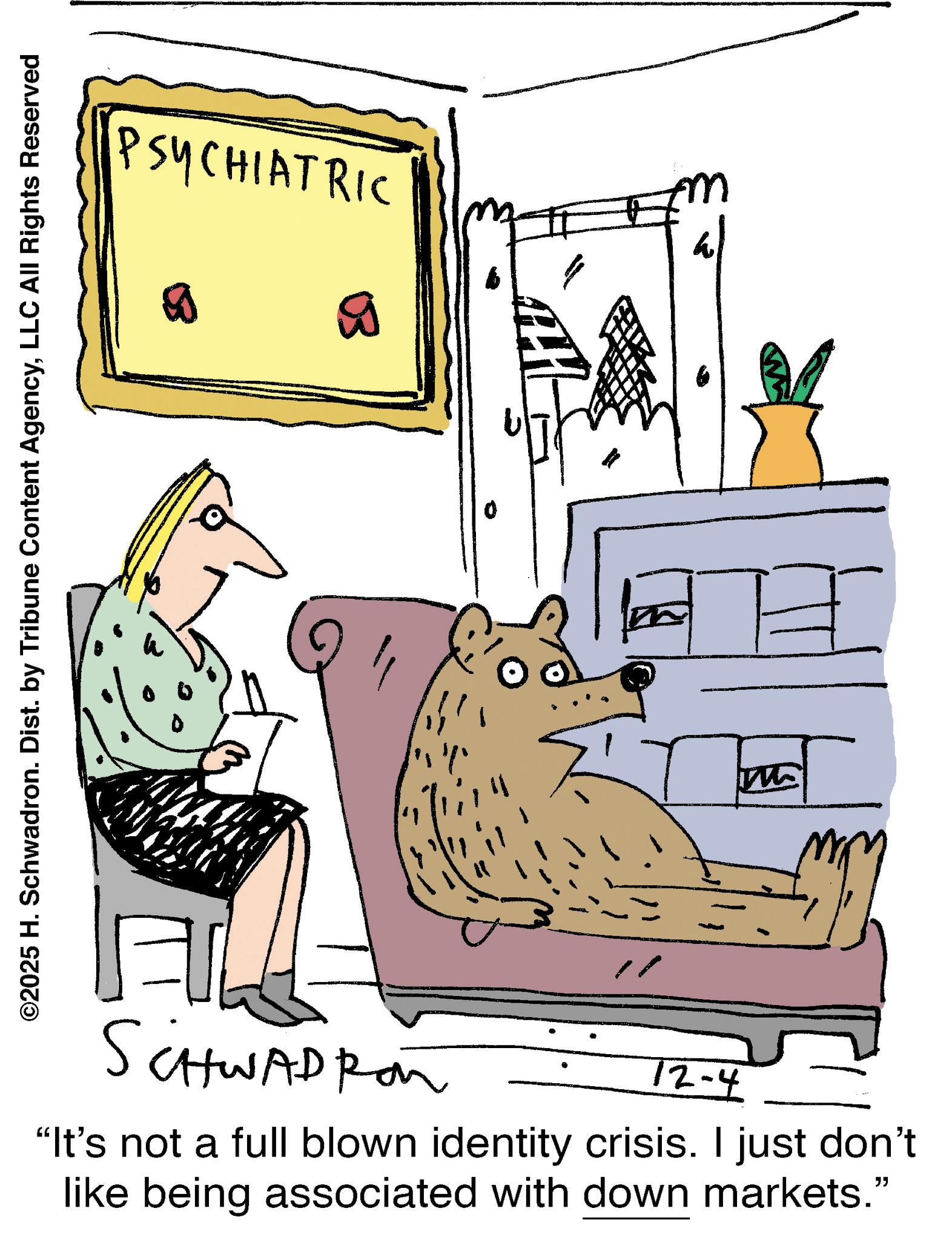 Handwriting OCR: PSYCHIATRIC ? ©2025 H. Schwadron. Dist. by Tribune Content AgencyLLC All Rights Reserved Q SCHWADRON 12-4 "It's not a full blown identity crisis. I just don't like being associated with down markets." M ? PSYCHIATRIC ? © 2025 H. Schwadron . Dist . by Tribune Content AgencyLLC All Rights Reserved Q SCHWADRON 12-4 " It's not a full blown identity crisis . I just don't like being associated with down markets . " M ?