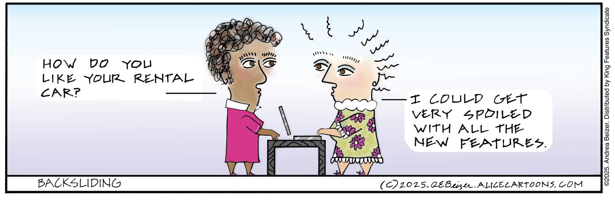 Child art OCR: HOW DO YOU LIKE YOUR RENTAL CAR? BACKSLIDING www ? ?? I COULD GET VERY SPOILED WITH ALL THE NEW FEATURES. (C) 2025.QeBeizer. ALICE CARTOONS.COM ©2025. Andrea Beizer. Distributed by King Features Syndicate HOW DO YOU LIKE YOUR RENTAL CAR ? BACKSLIDING www ? ?? I COULD GET VERY SPOILED WITH ALL THE NEW FEATURES . ( C ) 2025.QeBeizer . ALICE CARTOONS.COM © 2025 . Andrea Beizer . Distributed by King Features Syndicate