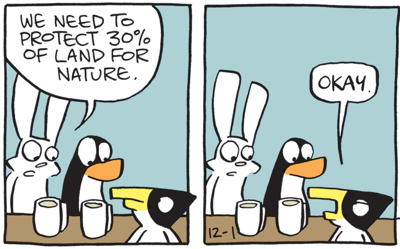 Graphics OCR: WE NEED TO PROTECT 30% OF LAND FOR NATURE. OKAY. 12-1 WE NEED TO PROTECT 30 % OF LAND FOR NATURE . OKAY . 12-1