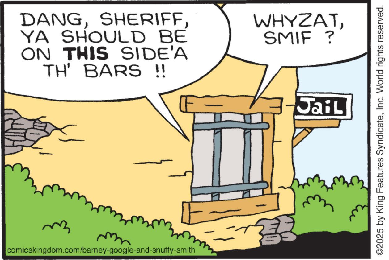 Fiction OCR: DANGYA SHOULD BE ON THIS SIDE'A TH' BARS !! WHYZATSMIF ? m comicskingdom.com/barney-google-and-snuffy-smith Jail 2025 by King Features SyndicateInc. World rights reserved. DANGYA SHOULD BE ON THIS SIDE'A TH ' BARS !! WHYZATSMIF ? m comicskingdom.com/barney-google-and-snuffy-smith Jail 2025 by King Features SyndicateInc. World rights reserved .