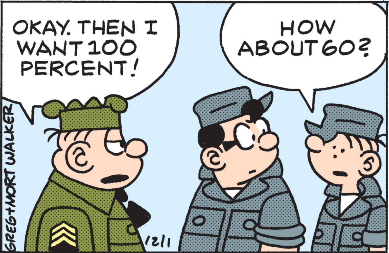 Publication OCR: GREG+MORT WALKER OKAY. THEN I WANT 100 PERCENT! HOW ABOUT 60? ? 12/1 O GREG + MORT WALKER OKAY . THEN I WANT 100 PERCENT ! HOW ABOUT 60 ? ? 12/1 O