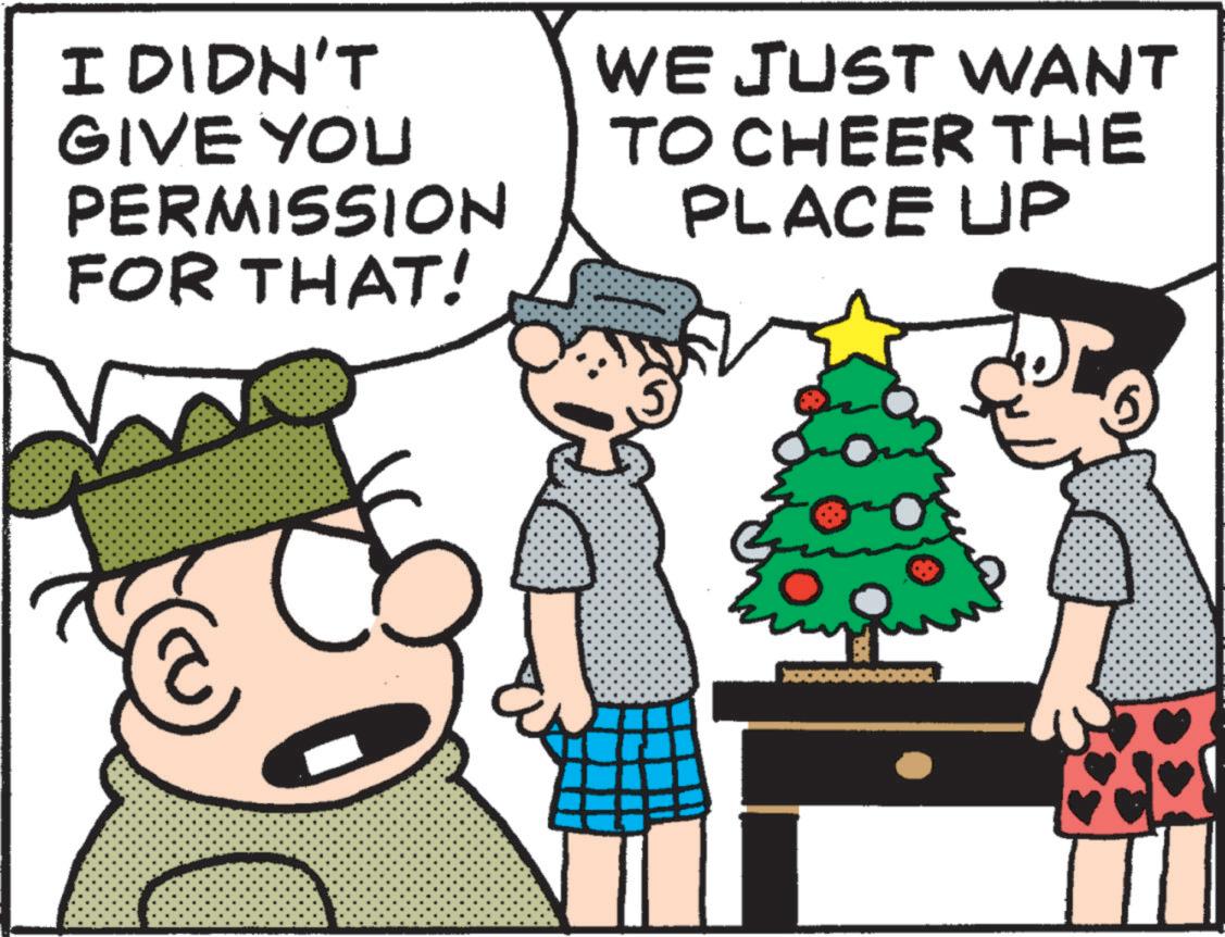 Animated cartoon OCR: I DIDN'T GIVE YOU PERMISSION FOR THAT! WE JUST WANT TO CHEER THE PLACE UP I DIDN'T GIVE YOU PERMISSION FOR THAT ! WE JUST WANT TO CHEER THE PLACE UP
