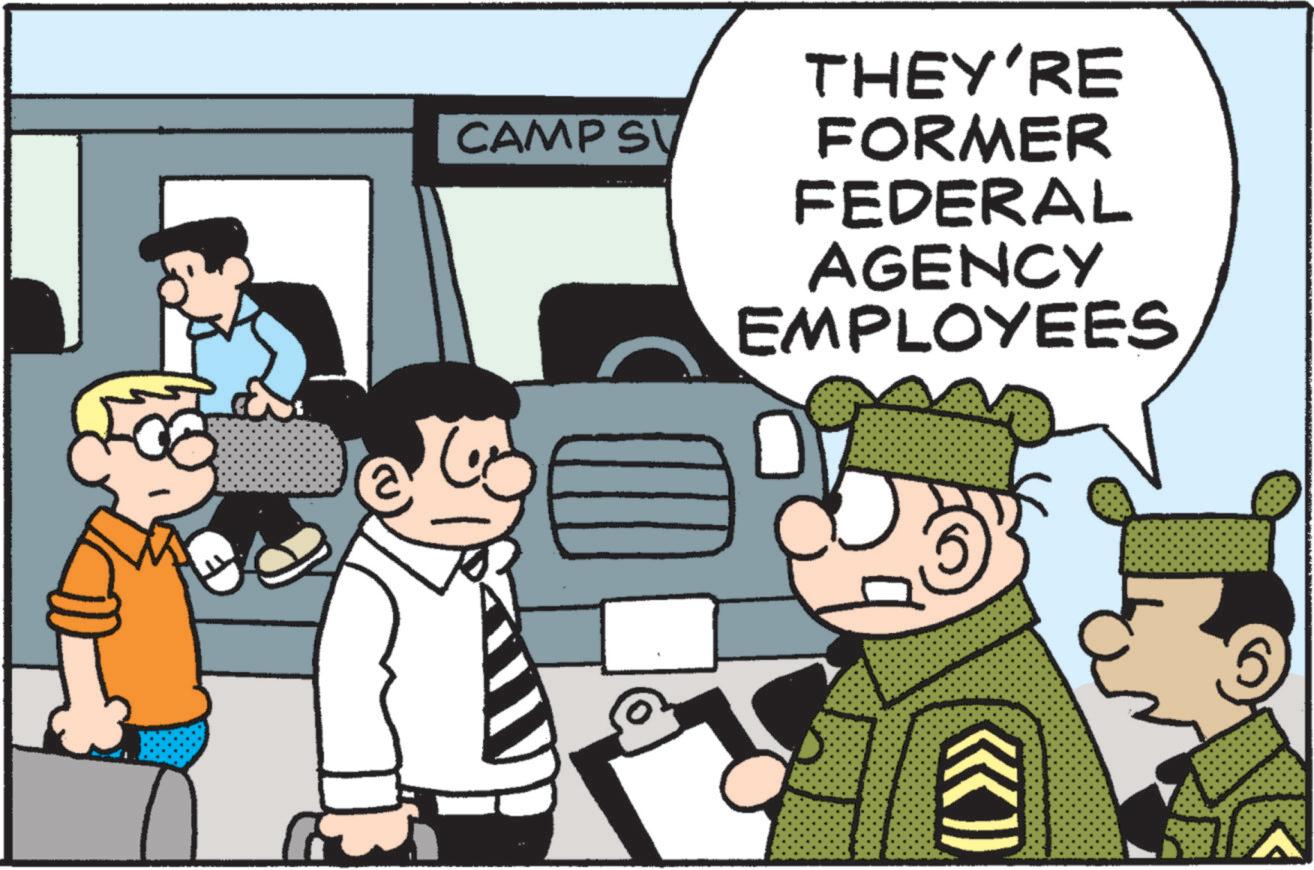 Fictional character OCR: CAMP SV THEY'RE FORMER FEDERAL AGENCY EMPLOYEES CAMP SV THEY'RE FORMER FEDERAL AGENCY EMPLOYEES