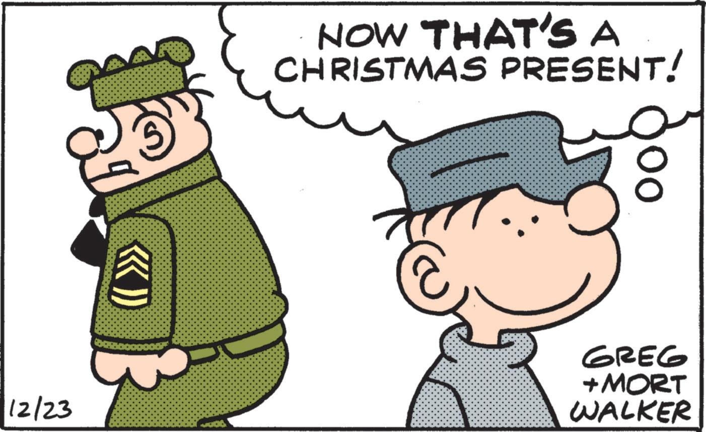 Photo caption OCR: NOW THAT'S A CHRISTMAS PRESENT! 12/23 GREG + MORT WALKER NOW THAT'S A CHRISTMAS PRESENT ! 12/23 GREG + MORT WALKER