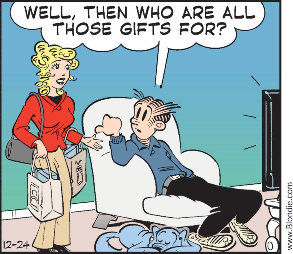 Comic book OCR: 12-24 CCC ??? WELLTHEN WHO ARE ALL THOSE GIFTS FOR? www.Blondie.com 12-24 CCC ??? WELLTHEN WHO ARE ALL THOSE GIFTS FOR ? www.Blondie.com