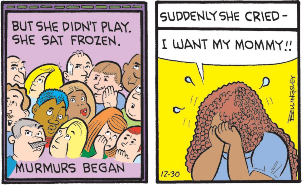 Photo caption OCR: BUT SHE DIDN'T PLAY. SHE SAT FROZEN. SUDDENLY SHE CRIED- I WANT MY MOMMY!! D MURMURS BEGAN 12-30 BILLINGSLEY BUT SHE DIDN'T PLAY . SHE SAT FROZEN . SUDDENLY SHE CRIED- I WANT MY MOMMY !! D MURMURS BEGAN 12-30 BILLINGSLEY