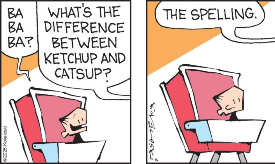 Animation OCR: 2025 Kovaleski BA BA WHAT'S THE DIFFERENCE THE SPELLING. BA? BETWEEN KETCHUP AND CATSUP? Koraleski 2025 Kovaleski BA BA WHAT'S THE DIFFERENCE THE SPELLING . BA ? BETWEEN KETCHUP AND CATSUP ? Koraleski