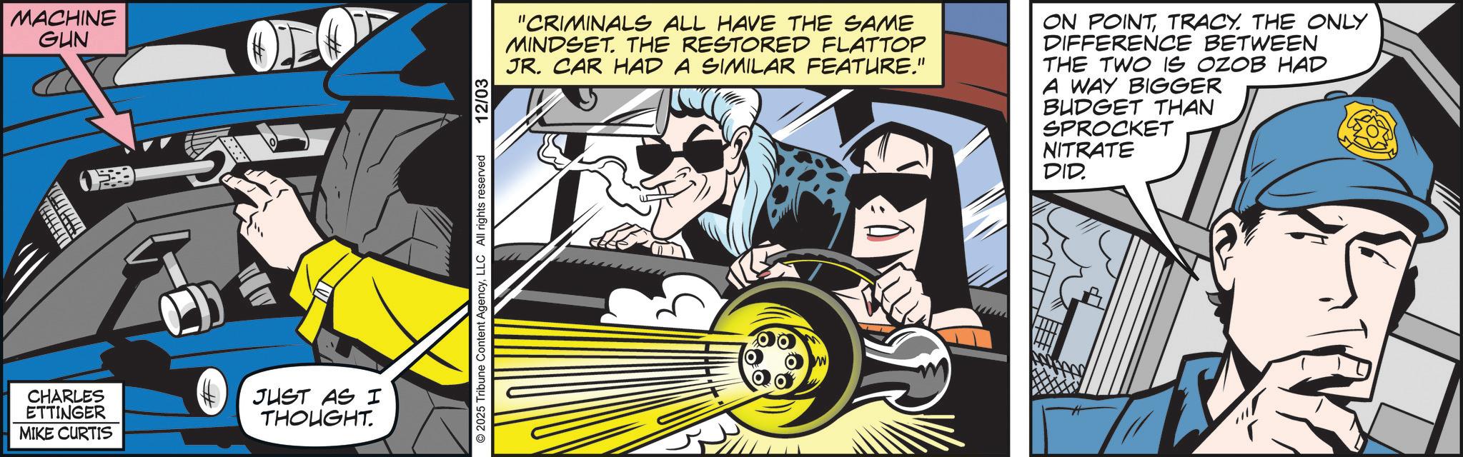 Batman OCR: MACHINE GHN CHARLES ETTINGER MIKE CURTIS JUST AS I THOUGHT. ODPO © 2025 Tribune Content AgencyLLC All rights reserved 12/03 "CRIMINALS ALL HAVE THE SAME MINDSET. THE RESTORED FLATTOP JR. CAR HAD A SIMILAR FEATURE." ON POINTTRACY. THE ONLY DIFFERENCE BETWEEN THE TWO IS OZOB HAD A WAY BIGGER BUDGET THAN SPROCKET NITRATE DID W MACHINE GHN CHARLES ETTINGER MIKE CURTIS JUST AS I THOUGHT . ODPO © 2025 Tribune Content AgencyLLC All rights reserved 12/03 " CRIMINALS ALL HAVE THE SAME MINDSET . THE RESTORED FLATTOP JR . CAR HAD A SIMILAR FEATURE . " ON POINTTRACY . THE ONLY DIFFERENCE BETWEEN THE TWO IS OZOB HAD A WAY BIGGER BUDGET THAN SPROCKET NITRATE DID W